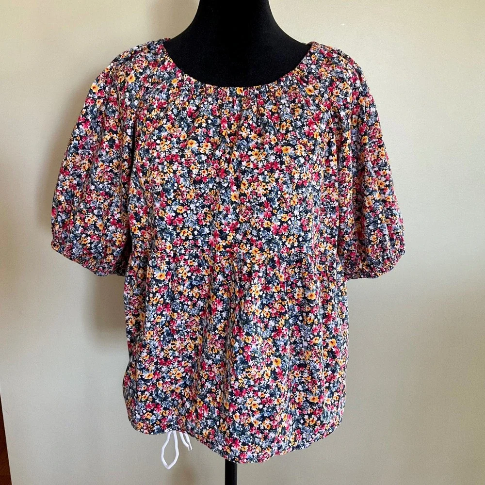 Old Navy Floral Babydoll Peplum Top Blouse Flutter Puff Sleeve Sz. L Cottagecore